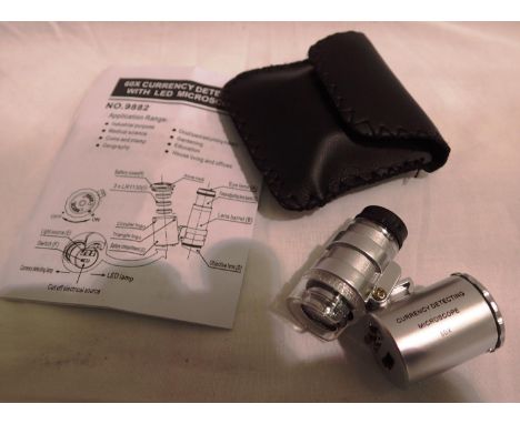 Jewellery/currency loupe with microscope and LED light, with instructions and pouch. P&amp;P Group 1 (£14+VAT for the first l