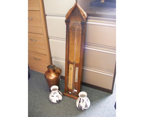 An Admiral Fitzroy barometer for restoration, together with an antique copper jug and a pair of Poole Pottery vases