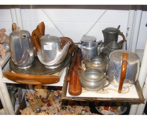 Retro chrome kettles, together with trays, a small antique African dagger in sheath etc.