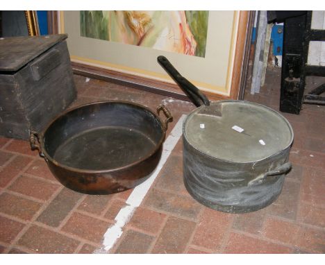 An old two handled skillet, together with pan and cover