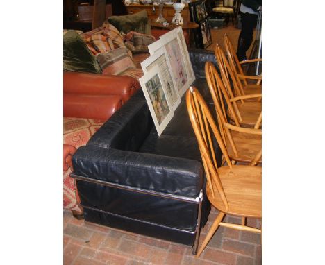 A retro chrome and black leather? settee in the style of Le Corbusier - 220cm wide 