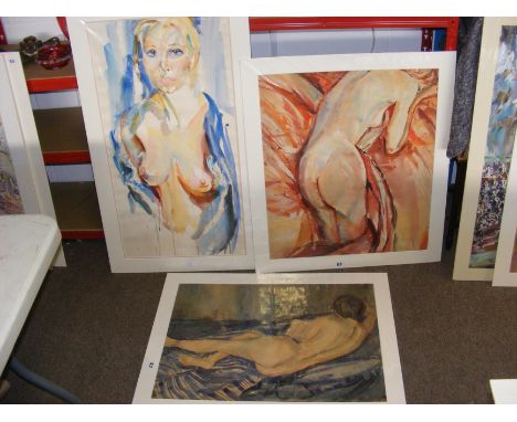 JACK LAWRENCE MILLER (1916-1987) - watercolour - nude study - in mount - 90cm x 48cm, together with two other nude studies 