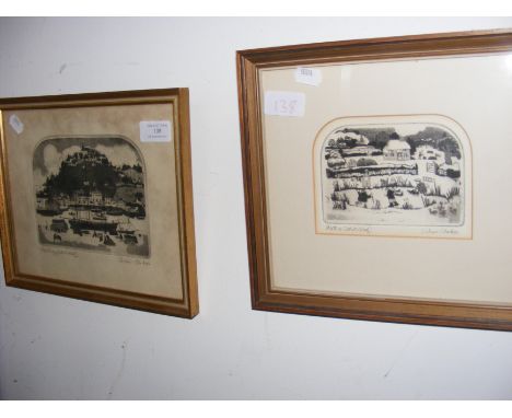 GRAHAM CLARKE - a pair of etchings, one entitled 'Skates' 10cm x 12cm