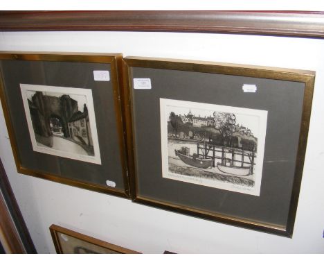 GRAHAM CLARKE - a pair of etchings depicting scenes of Rye - 17cm x 20cm