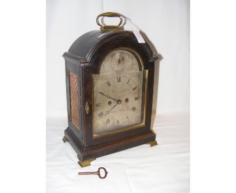 A Georgian Isle of Wight bracket clock, the silver dial engraved Nichols & Sons. Isle of Wight, having twin fusee movement - 