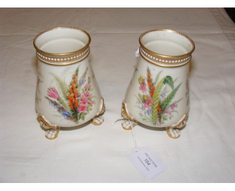 A pair of Royal Worcester hand painted vases by George Hundley, circa 1880 - 12.5cms high