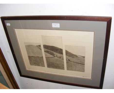 JOSEPH FEREDAY - a triptych engraving of Yarbridge, Isle of Wight, signed in pencil by the artist - 30cm x 42cm