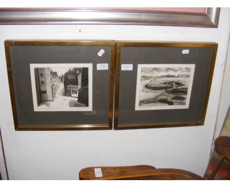 GRAHAM CLARKE - a pair of etchings depicting scenes of Rye - 16cm x 20cm