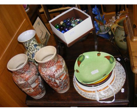 A pair of oriental Satsuma style vases, together with Homemaker and Portmeirion plates, etc. 