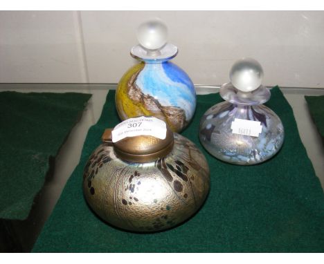 An Isle of Wight glass scent bottle, together with one other and an inkwell