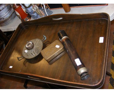 A WWI Christmas 1914 metal tin, together with telescope, etc. 