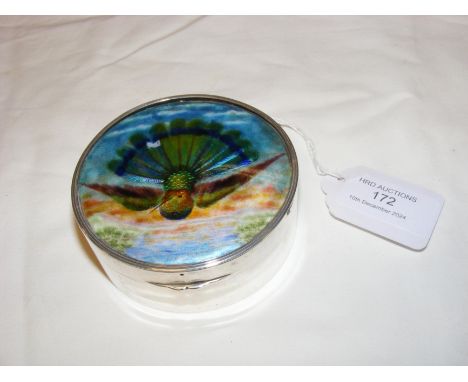 An 8cm diameter silver circular pot with bird decoration to the top, makers mark for Child & Child of London CONDITION REPORT