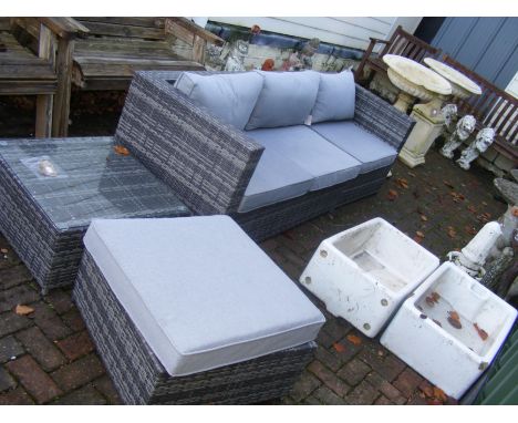 A good quality Charles Bentley conservatory/garden corner settee with occasional tables and cushions