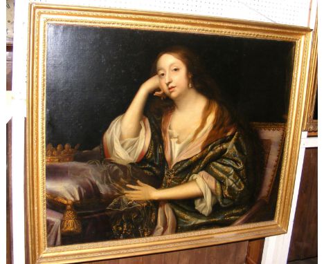 An early fine quality oil on canvas portrait of seated lady with crown - 85cm x 104cmCONDITION REPORTsee images
