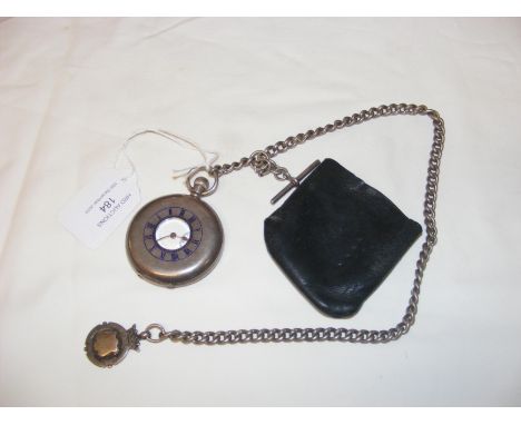 A silver cased half hunter pocket watch and chain CONDITION REPORT We have attached a number of additional images to showcase