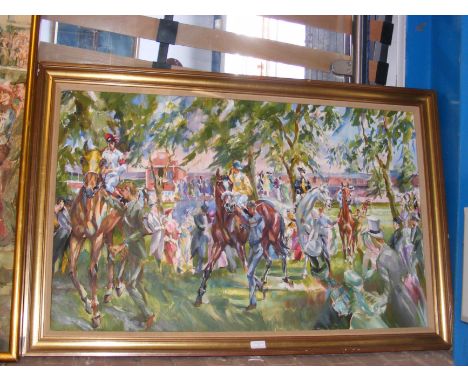 JACK LAWRENCE MILLER (1916-1987) - oil on canvas - horse racing scene - 64cm x 100cm CONDITION REPORTsee label to reverse