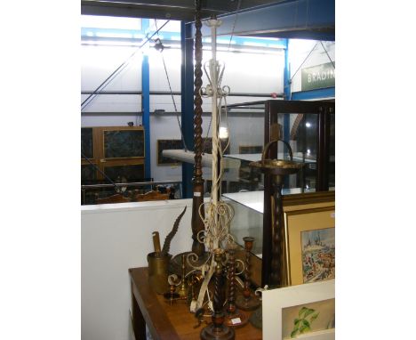 Two standard lamps - varying styles, candlesticks and metalware 