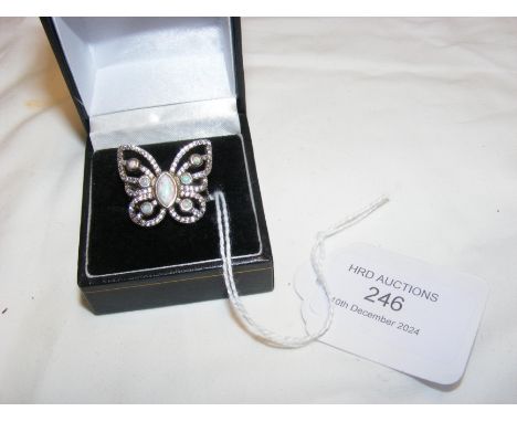 A silver and opal 'butterfly' ring