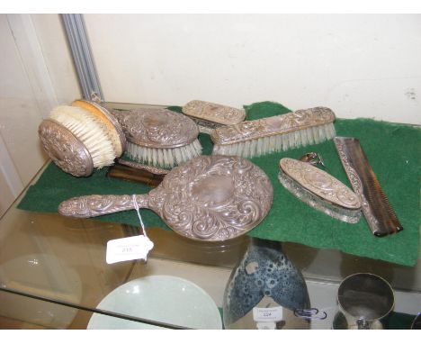 A silver backed dressing table set, cufflinks