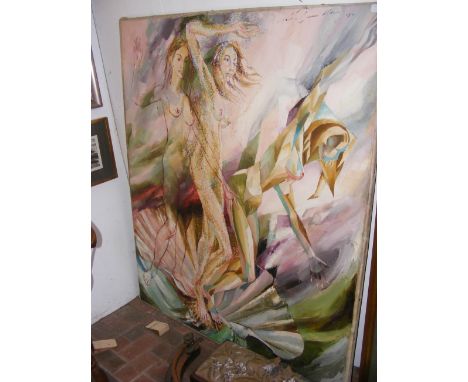 JACK LAWRENCE MILLER (1916-1987) - large oil on canvas - nude study - signed and dated 1981 - 154cm x 125cm 