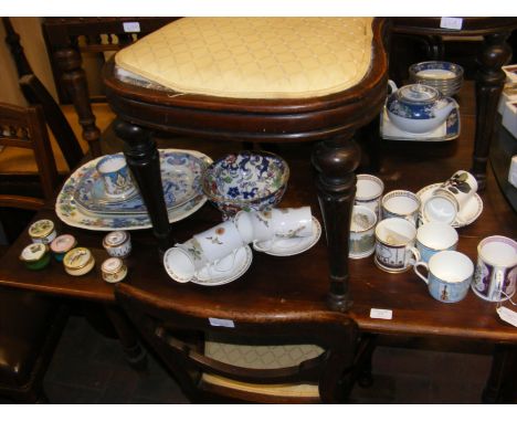 A quantity of enamel pill boxed together with collectable ceramics including Masons Ironstone