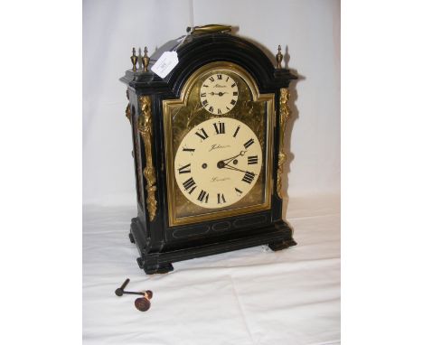 A Georgian bracket clock by Johnson of London, having repeater and twin fusee movement and alarm. The ebonised case having de