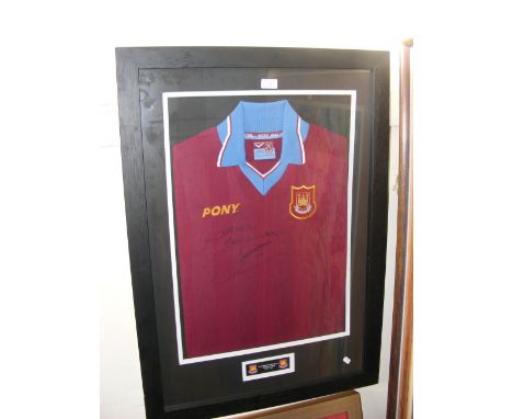 A hand signed West Ham United shirt - John Hartson, framed and glazed