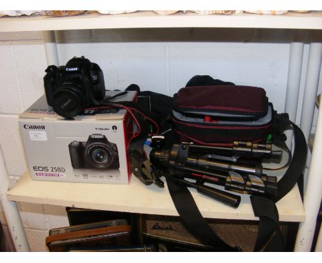 A Canon EOS 250D Camera, together with camera equipment 