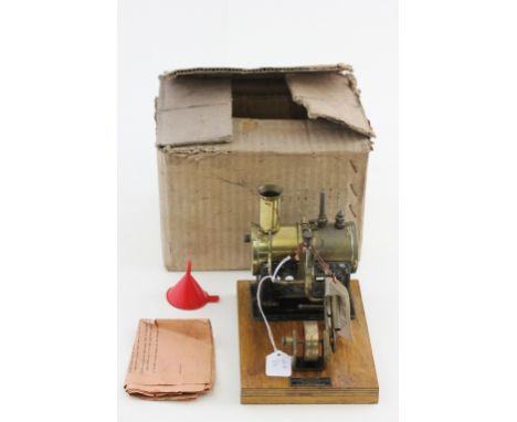 Mersey Model CCo Ltd Stationary Steam Engine on wooden stand approx 18 x 13cm appprox with instructions, in box