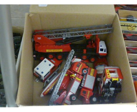 Seven die-cast and plastic model Fire Engine vehicles