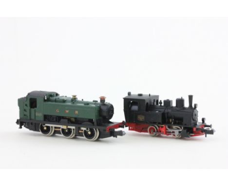 Two cased N gauge locomotives including Arnold 2242 and Graham Farish GWR engine