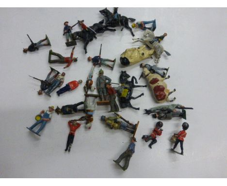 Collection of 28 metal figures both pre and post war featuring Britains, John Hill, Del Prado and Crescent both farming and m