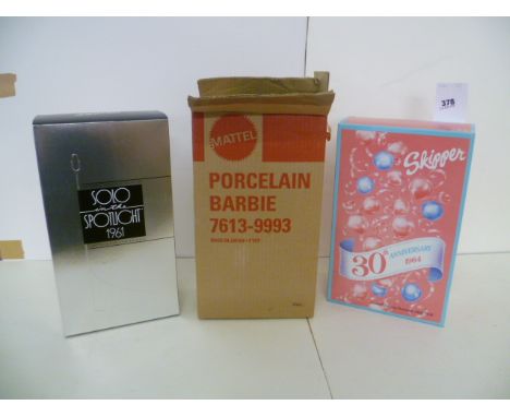 Boxed Mattel ltd edn porcelain Skipper 30th Anniversary doll and boxed Mattel Barbie ltd edn Solo in the Spotlight porcelain 