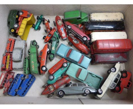Quantity of vintage play worn die-cast vehicles including Dinky, Corgi and Matchbox Lesney featuring Dinky Trojan 'Cydrax', C