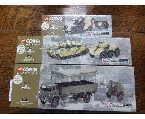 Three boxed ltd edn Corgi Fighting British Army vehicles incLuding 69902, 69901 & 07501 all with certificates