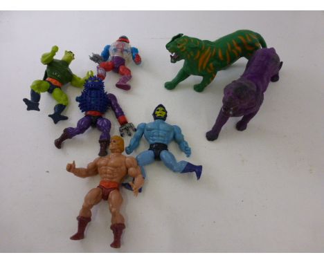 Seven Original Mattel He-Man Masters of The Universe including Panthor, Battle Cat, Skeletor and He-Man (no accessories)