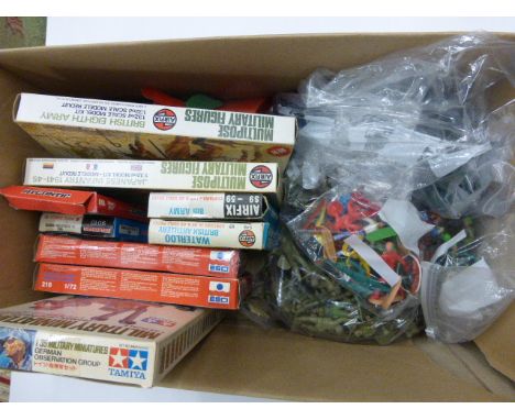 Nine boxed vintage plastic military figure sets including Tamiya German Observation Post, Airfix x 4 (British Eighth Army, Ja