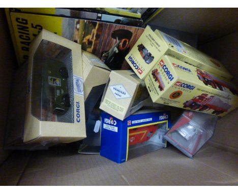 Ten boxed Corgi die-cast vehicles including the Brewery Collection x 2, Saloon Cars x 2 etc plus four vintage Motor Racing bo