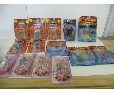 36 Carded action figures including Playmates EXO Squad Robotech Series x 7, Toymax Spice Girls x 8, Kenner Waterworld x 6, Pl