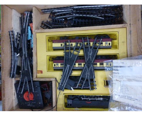 Triang OO gauge model railway including Princess Victoria engine with tender, two carriages, battery connector and track