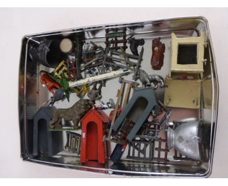 Quantity of vintage play worn metal figures & accessories including Britains  