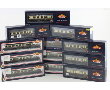 Twelve boxed OO gauge Bachmann Branch-line items of rolling stock including Blue Ribband TMC ltd edn 37-726Z 12 Ton Ventilate
