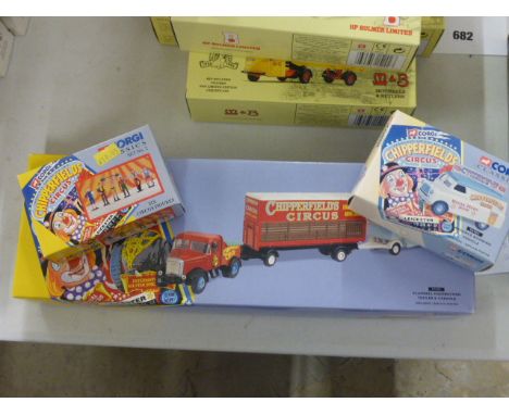 Three boxed Corgi Classics Chipperfield Circus sets including 97885 Scammell Highwayman Trailer & Caravan, 96905 Advance Book