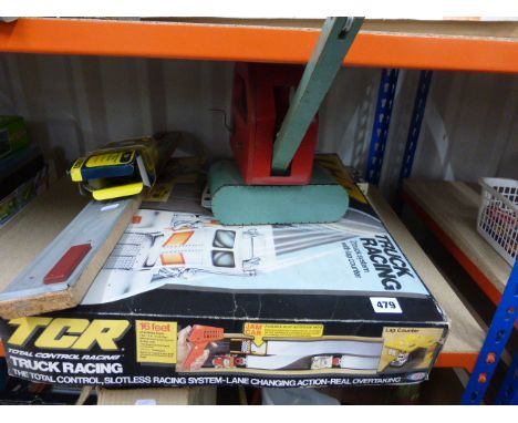 Boxed Ideal TCR Total Control Racing Truck Racing with one truck and tin plate LNER clockwork engine with key and stretch of 