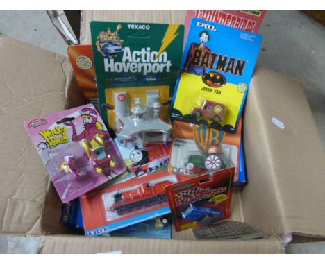 Group of carded and boxed die-cast vehicles with many TV related including ERTL Thomas the Tank Engine 'James', ERTL Batman J