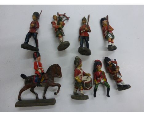Eight original Elastolin guardsmen figures including one on horseback