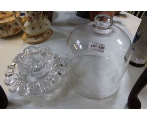 Small glass cheese dome together with two other pieces of glassware including Orrefors&nbsp;