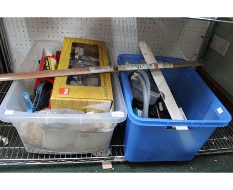 Two crates containing tools and DIY accessories