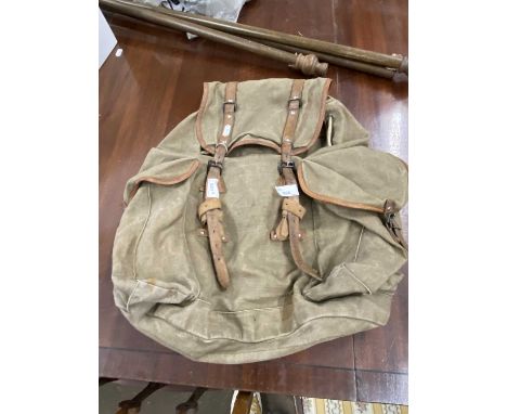 Vintage French army canvas and leather trim back pack - circa nid 20th century