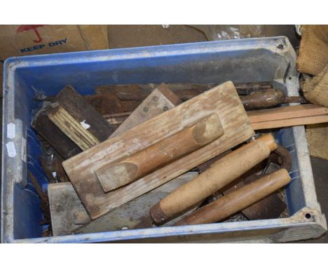 Box of assorted hand tools, garden shears etc